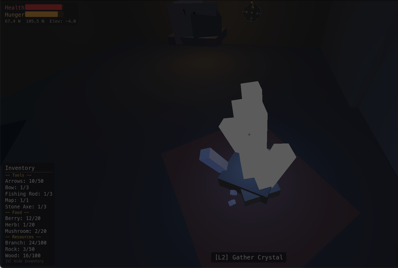 Underground cave with crystal deposits glowing in the dark